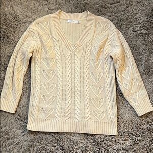 Heart V-Neck Cable Knit Sweater